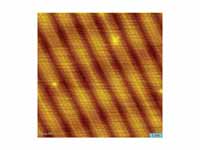 Image of surface reconstruction on a clean Gold (Au(100)) surface, as visualized using scanning tunneling microscopy. The individual atoms composing the material are visible. Surface reconstruction causes the surface atoms to deviate from the bulk crystal structure, and arrange in columns several atoms wide with regularly-spaced pits between them.