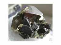 Enargite crystals on pyrite from Butte, Montana. Sample ~2 cm across. From my collection, image released by photographer.